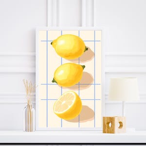 Lemon Art Print Modern Kitchen Wall Decor Cute Lemon Printable Digital Download Citrus Fruit Artwork Yellow and Green Home Decor Fruit Art