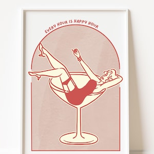 Every Hour is Happy Hour | Retro Vintage Bar Print | Printable Wall Art | Happy Hour Decor