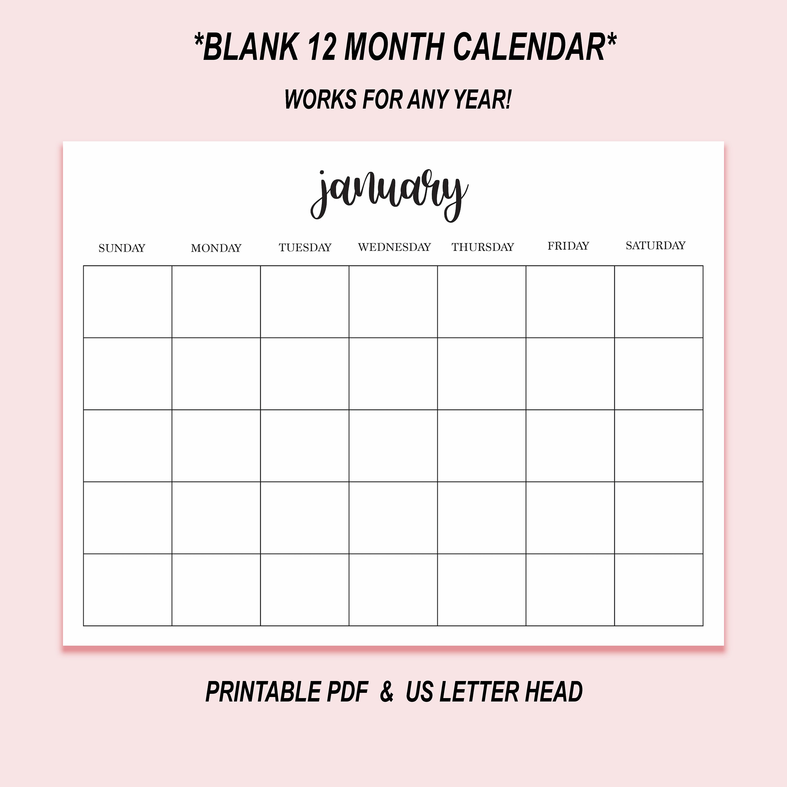 printable blank monthly calendar etsy
