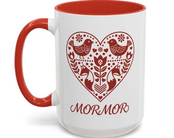 Taza Mormor / Corazón floral escandinavo, regalo para abuela sueca