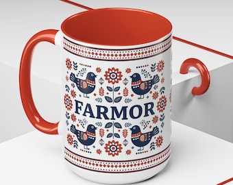 Taza Farmor, Arte popular escandinavo floral sueco, Regalo de la abuela