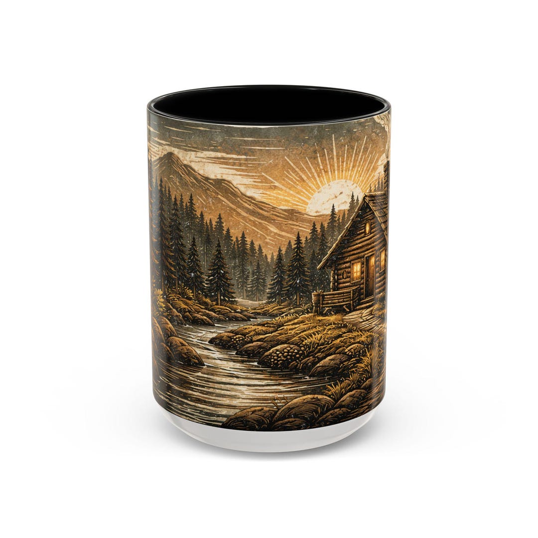 Linocut Forest Cabin Coffee Mug, Rustic Scandinavian Art - Etsy