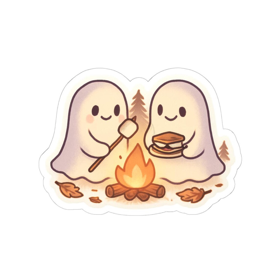 Cozy Ghost Campfire Stickers | Cute Halloween Decal | Cartoon Stickers ...