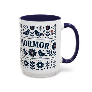 Taza floral sueca Mormor, taza de café de arte popular escandinavo, taza de regalo para la abuela, decoración de cocina nórdica, taza noruega Mormor, regalo para el Día de la Madre imagen 2