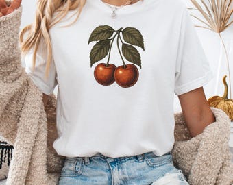Retro Cherry Graphic T-Shirt: Unisex Cotton Tee, Fruit Lover Gift