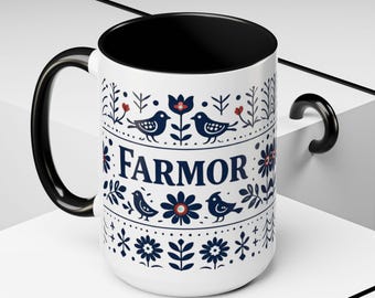 Taza floral sueca Farmor, taza de café de arte popular escandinavo, regalo para la abuela, decoración nórdica de cocina, taza noruega Farmor, regalo para el Día de la Madre