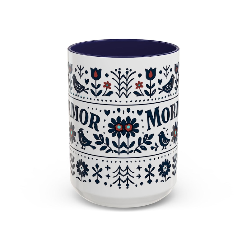 Taza floral sueca Mormor, taza de café de arte popular escandinavo, taza de regalo para la abuela, decoración de cocina nórdica, taza noruega Mormor, regalo para el Día de la Madre imagen 4