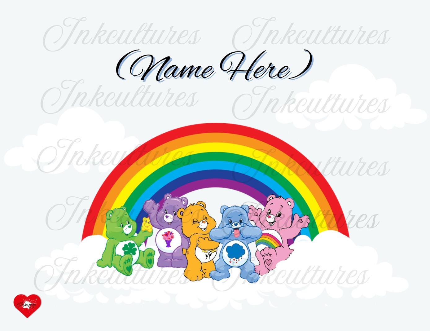 Personalized Rainbow Cloud Bear PNG: Custom Name Kawaii Clipart (Digital Download)