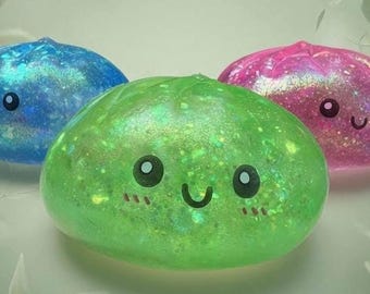 Glitter Dumpling Squishy Toy Slow Rebound Stress Relief Bun in Bamboo Steamer Vibrant Color