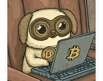 dog crypto trader sticker - bitcoin meme - 3x3 to 5.5x5.5