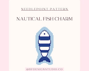 Nautical Fish Charm - Needlepoint Pattern - 18 Mesh - 2.0 x 3.6" - Beginner Friendly - Instant Download