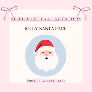 Jolly Santa Face - Needlepoint Painting Pattern - 4.8 x 5&quot; - 18 Mesh - Instant Downloadable PDF - Beginner Friendly - Christmas Needlepoint