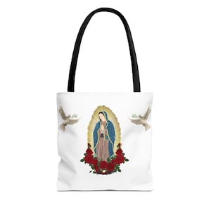 Inspirierende Jungfrau Maria Einkaufstasche - Blumenmuster, umweltfreundliches Einkaufen, perfektes Geschenk für Muttertag, Glaube und Spiritualität, religiös