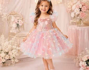 pastel flower girl dress size 6 Sage Green Tiered Flower Girl Dress Pastel 3D Floral Ruffled Tulle Party Gown D346