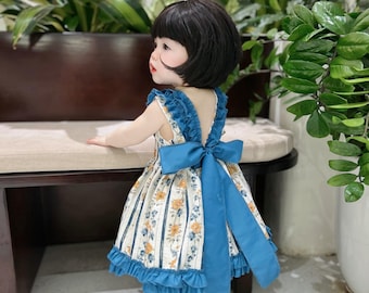 sachin and babi light blue dress Easter Dress for Baby Girl and Toddler Made From Organic Cotton , Blue  Birthday Boho Lace Frock for Newborn and Infant