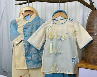 Vietnamese Ao Dai Baby Set Newborn–5Y | Traditional Áo Dài for Kids | Matching Boy Girl Lunar New Year Outfit | Tet Boy Ao Dai