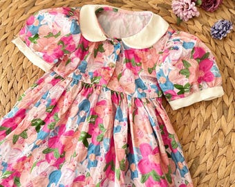 Vintage Cottagecore Floral Toddler Dress | Puff Sleeve Handmade Cotton Girl Dress | Spring Garden Party Outfit (Size 1–6 Years)