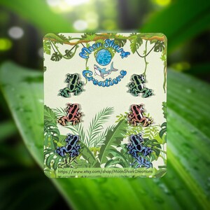 Poison Dart Frog Shrink Plastic UV Resin Studs 3 Pack | Tropical Science Amphibian Biology Nature
