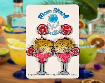 Margarita Stachelschwein Ohrringe: Tropischer Cocktail Schmuck aus Resin