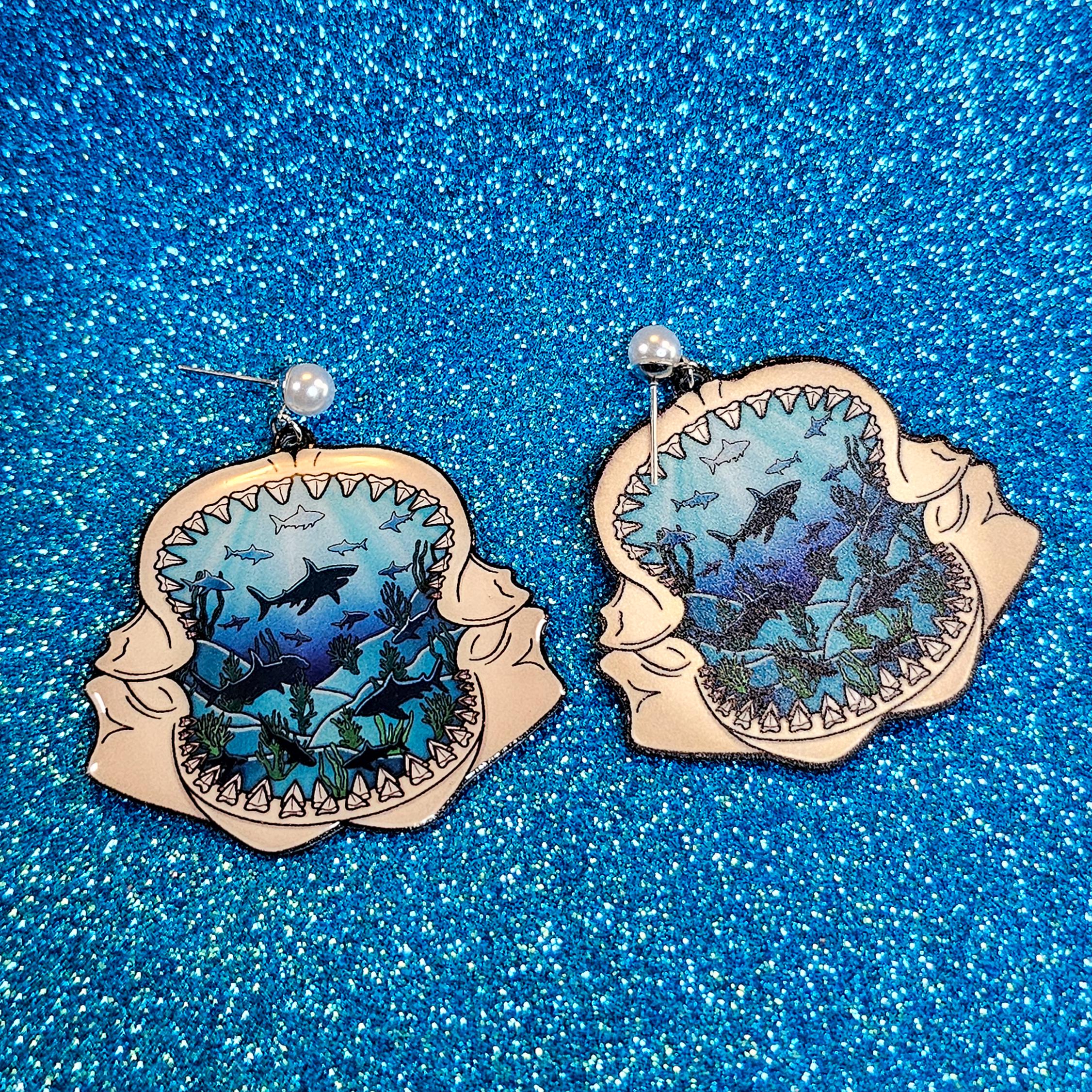 Shark Alley Jaw Dangle Earrings | Ocean Scene UV Resin Earrings - Etsy