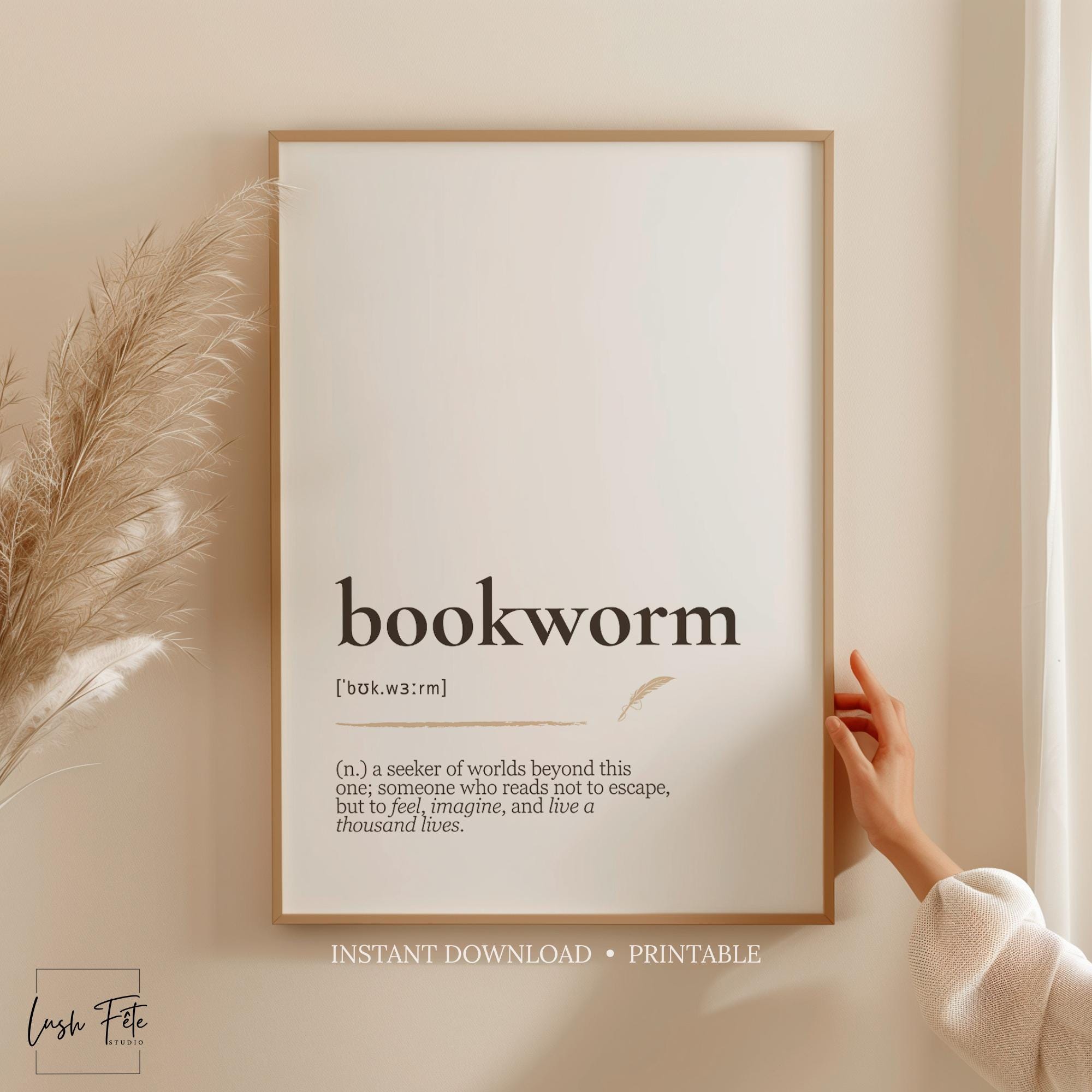 Bookworm Definition Wall Art – Minimalist Reading Quote Printable, Cozy ...