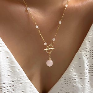 Rose quartz toggle necklace (14K gold filled)