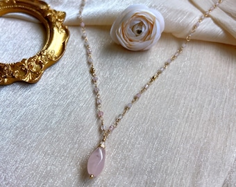 Twist cut rose quartz Wren necklace (14K gold filled)