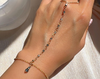 London blue topaz super dainty hand chain (14K gold filled / London blue topaz)