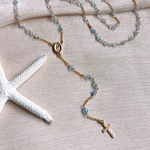 Aquamarine rosary necklace (14K gold filled / Aquamarine) Birthstone of March