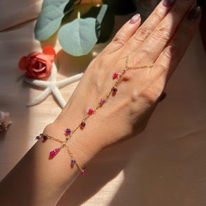 Aki gemstone station dangle hand chain (14K gold filled / Garnet / Ruby / Amethyst)