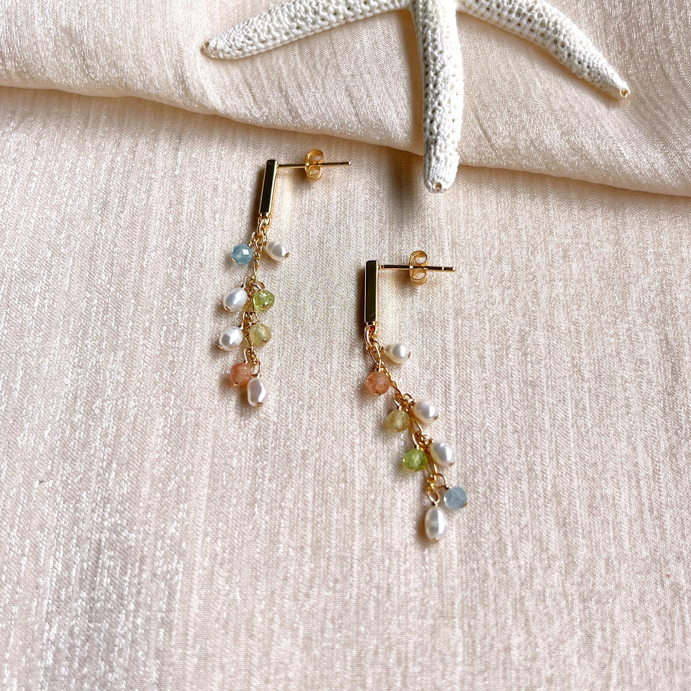 Mixed Gemstone Earrings in 18k Rose Gold and Diamonds For Sale at