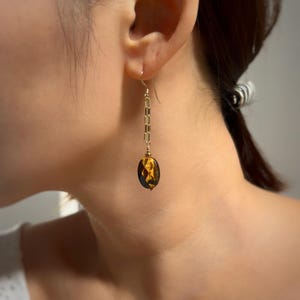 Tiger eye box chain dangle earrings (14K gold filled / Tiger eye)