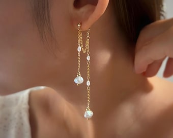 Pendientes de doble vuelta con perlas barrocas Miano (relleno de oro de 14 quilates / perla de agua dulce)