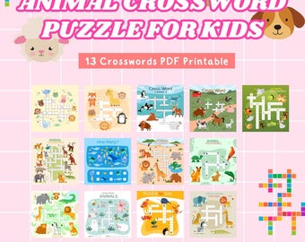 Crucigrama de animales para niños / Actividad para la educación en casa / Divertido y educativo, descarga instantánea, hoja de trabajo imprimible