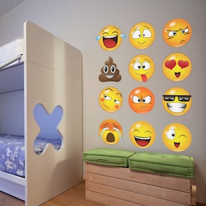 12 Large Emoticon Smiling Faces Wall Graphic Decal Sticker. Birthday wall decorations. Kids room decor. Large sticker. #6052