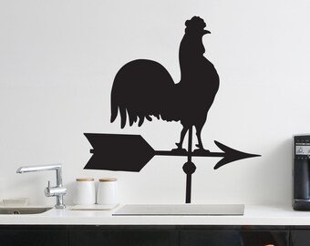 Country Farmland Rooster Chicken Wind Weathervane Wall Decal. Kitchen Home Decor. 21in X 20in. #401A