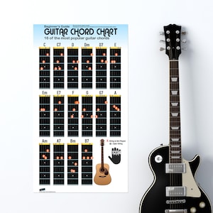 Guitar Chord Chart for Beginners. 16 Popular Chords Guide. Perfect for Students and Teachers. Educational Guitar Music Lessons. #P1003
