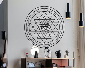 Autocollant mural Sri Yantra. Autocollant de décalcomanie murale de cercle géométrique. Art mural du studio de yoga. Décor minimaliste de salle de méditation. #OS_MB1255