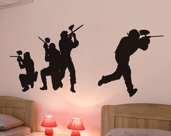 Paintball Wall Decal Sticker. Includes 4 paintball players in attack mode. Kid's Room Wall Decor. Game Room Wall Decor. #6759