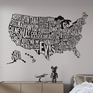 USA Map. United States of America Map wall decal. Names of Each State wall decor. Office Wall Decor. Kid's Room Decor. #1275