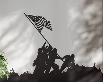 Vinilo decorativo de la Batalla de Iwo Jima: Izado de la bandera icónico. Decoración patriótica estadounidense, regalo para hogares de veteranos. #555