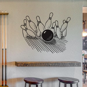 Bowling Wall Decal Sticker. Bowling Ball Striking Pins, Game Room, Kids Room & Sports Decor. Kid&#39;s Bedroom Wall Art. Play Room Decor. #6890