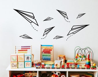 Paper Planes Flying Wall Decal Sticker. Kid's Room Home Decor. Playroom Wall Art Decor. #OS_ES114