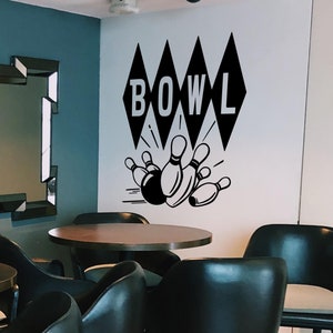 Classic Bowling Wall Decal Sticker. Bowling Ball Striking Pins, Game Room, Kids Room & Sports Decor. Play Room Decor. #6889