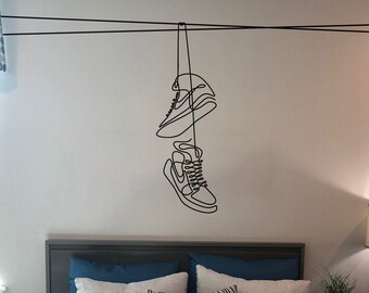 Hypebeast Sneaker Wall Decal Decor. Urban / Brooklyn Theme Decor. Shoes on wire line. Aesthetic Sneakerhead Wall Art Sticker. #6750