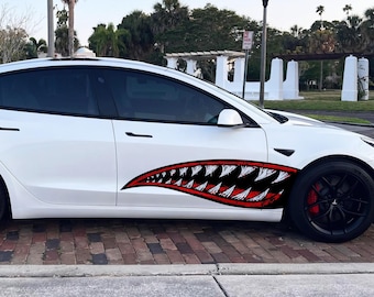 Calcomanía con diseño de bombardero militar Flying Tiger Shark. Calcomanía de mandíbulas grandes para Tesla Model 3, Supra, Honda Civic, Camaro, Challenger y WRX. N.° 6992