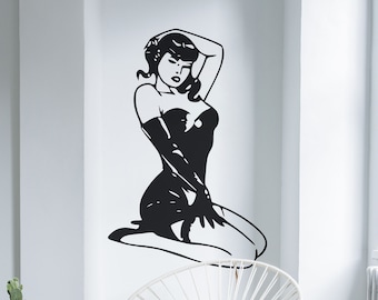 Retro Pin Up Girl Wall Decal Sticker. Old Fashion Decor. Man Cave Wall Art. Glamour Model, Sexy Girl, Closet Decor, Game Room Decor #226