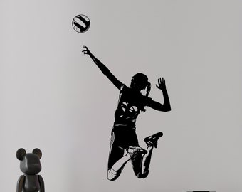Volleyball Wall Decal Sticker. Girl's Volleyball Decor. Girl's Bedroom Volleyball Decor. Sports Theme Wall Decor. (Black Color) #6711