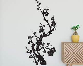 Etiqueta engomada de la etiqueta engomada de la pared del vinilo de la flor asiática japonesa. Habitación infantil, dormitorio, baño, decoración de pared de salón. Arte de la etiqueta de la pared de la flor. #176