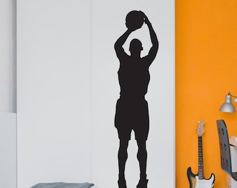 Basketball Wall Decal Sticker. Basketball Hoop Player Shooting. Boy's Room Decor. Sports Theme Art Decor. Man Cave, Garage Wall Art #339